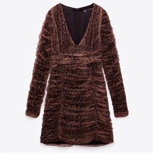 NEW ZARA DRAPED TULLE DRESS  SNAKESKIN PRINT V NECK MINI DRAPED WOMENS